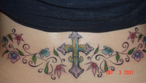 cross with flowers tattoos barbed wings tattoo