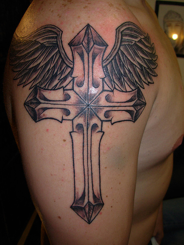 tribal angel cross tattoos